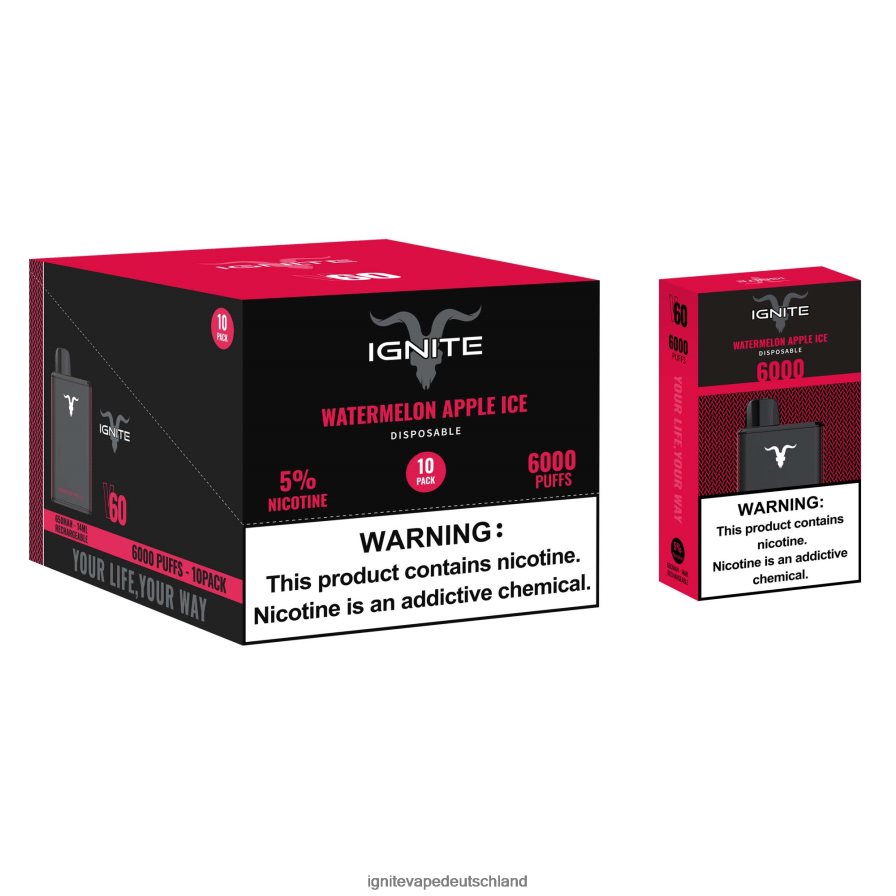 IGNITE V60 Vape Pen 10er-Pack Erdbeer-Apfel-Wassermelone Z6R8025 Ignite Vape For Sale